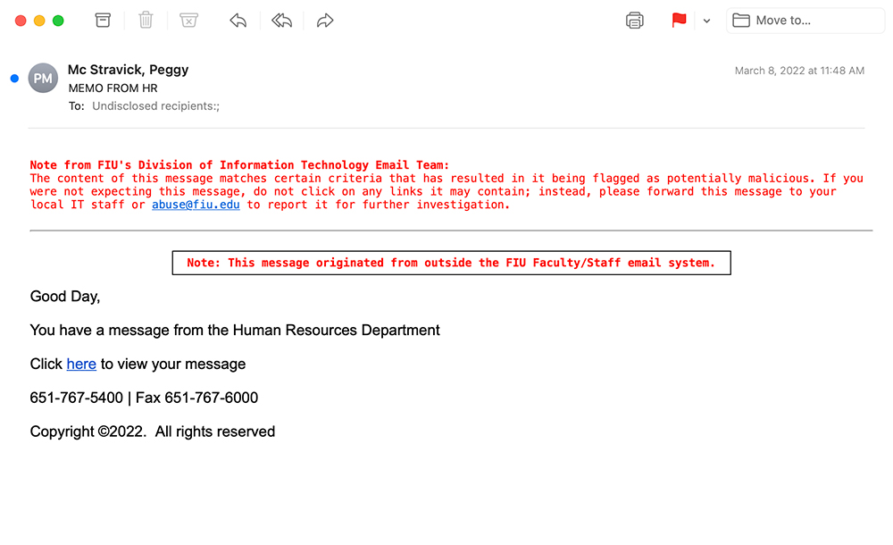 Example of impersonation phishing attempt.