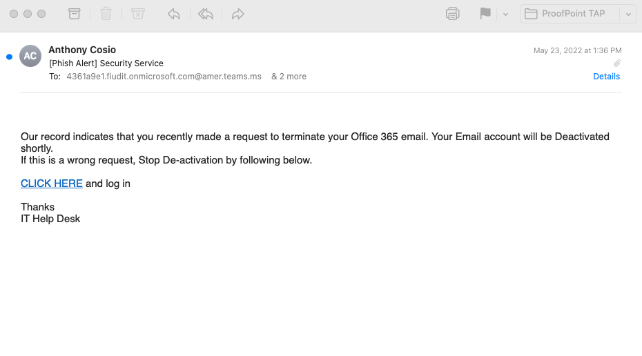 Example of request for information phishing attempt.