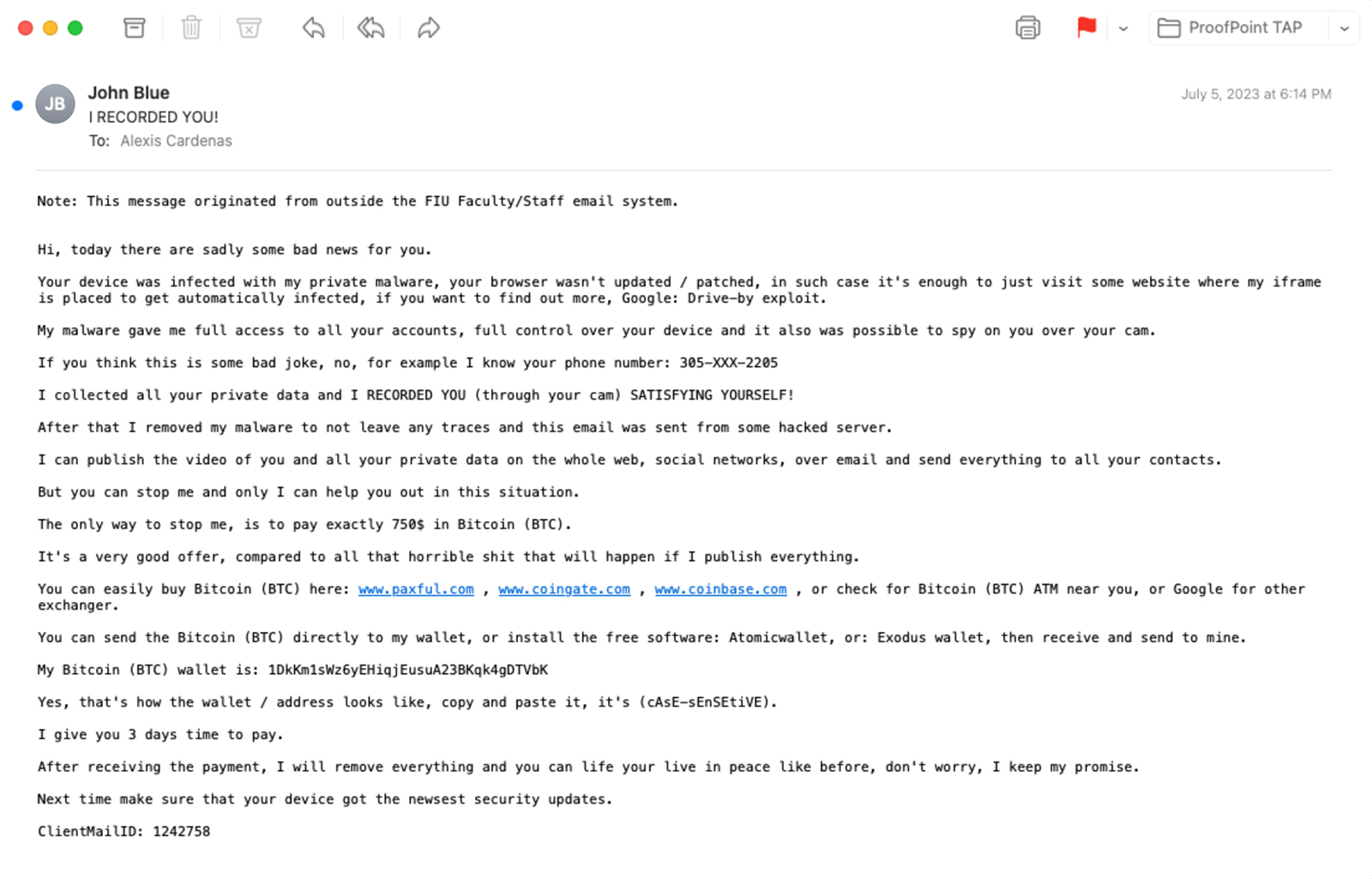 Example of urgency phishing attempt.